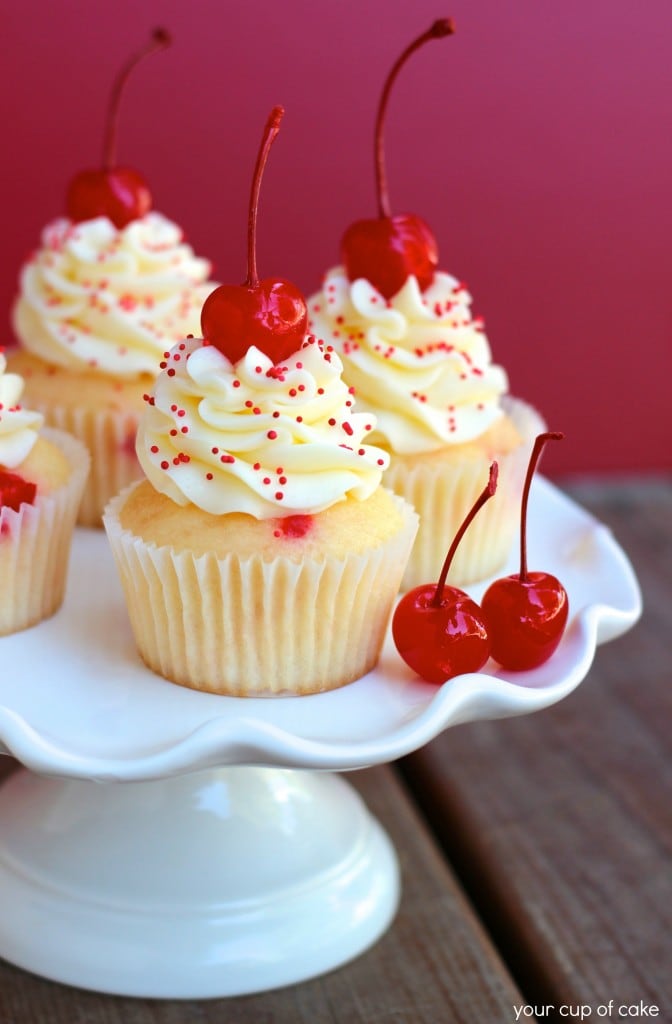 &nbsp;Almond Maraschino Cherry Cupcakes @ Your Cup of Cake heavenly desserts recipes