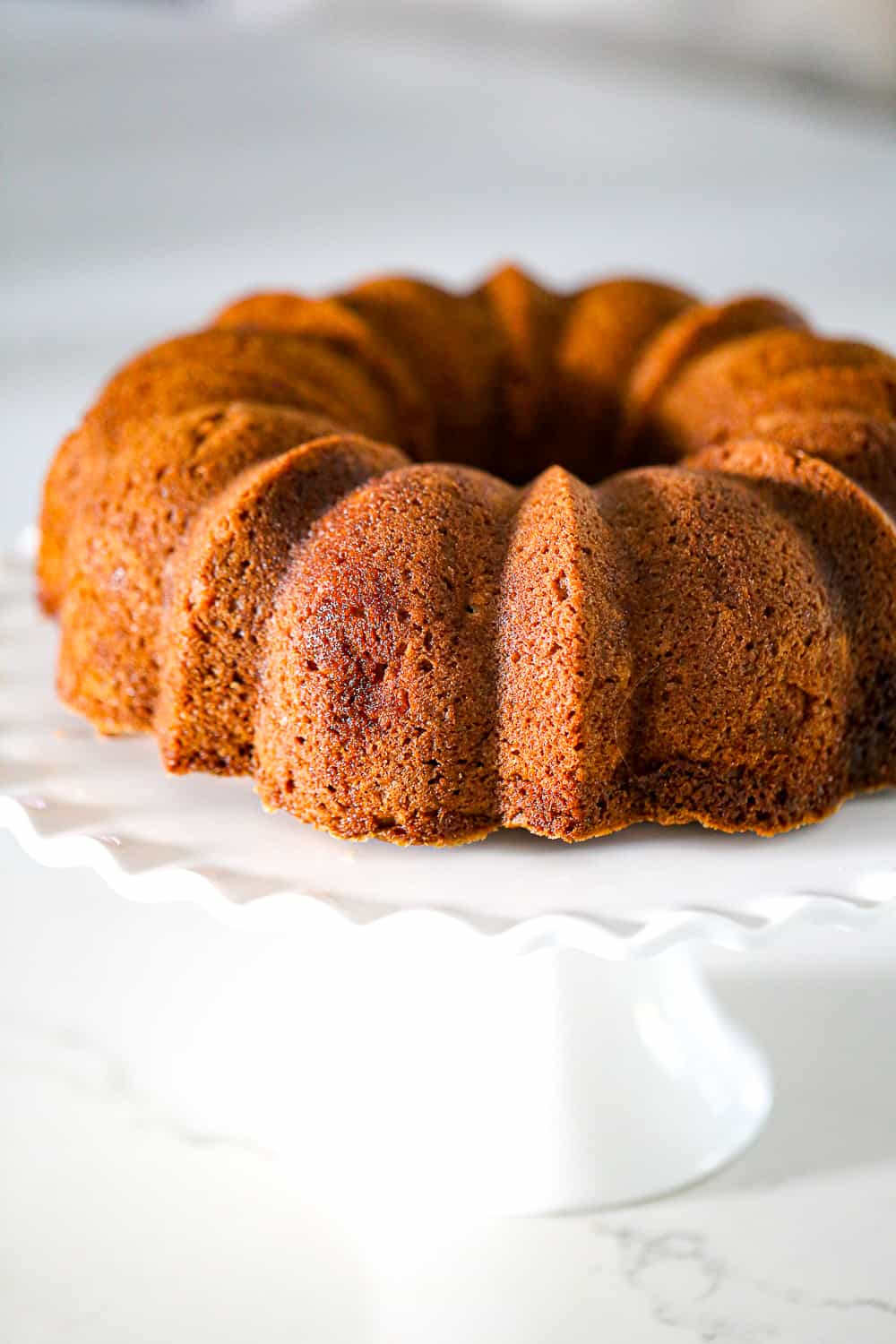 Apple Bundt Cake on cake plate