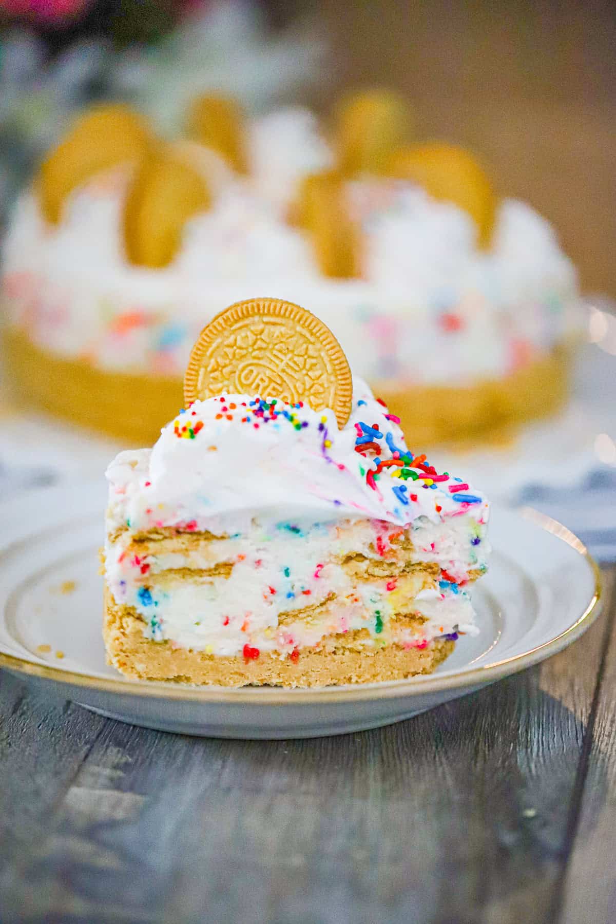 golden oreo birthday cheesecake with sprinkles vegan birthday cheesecake