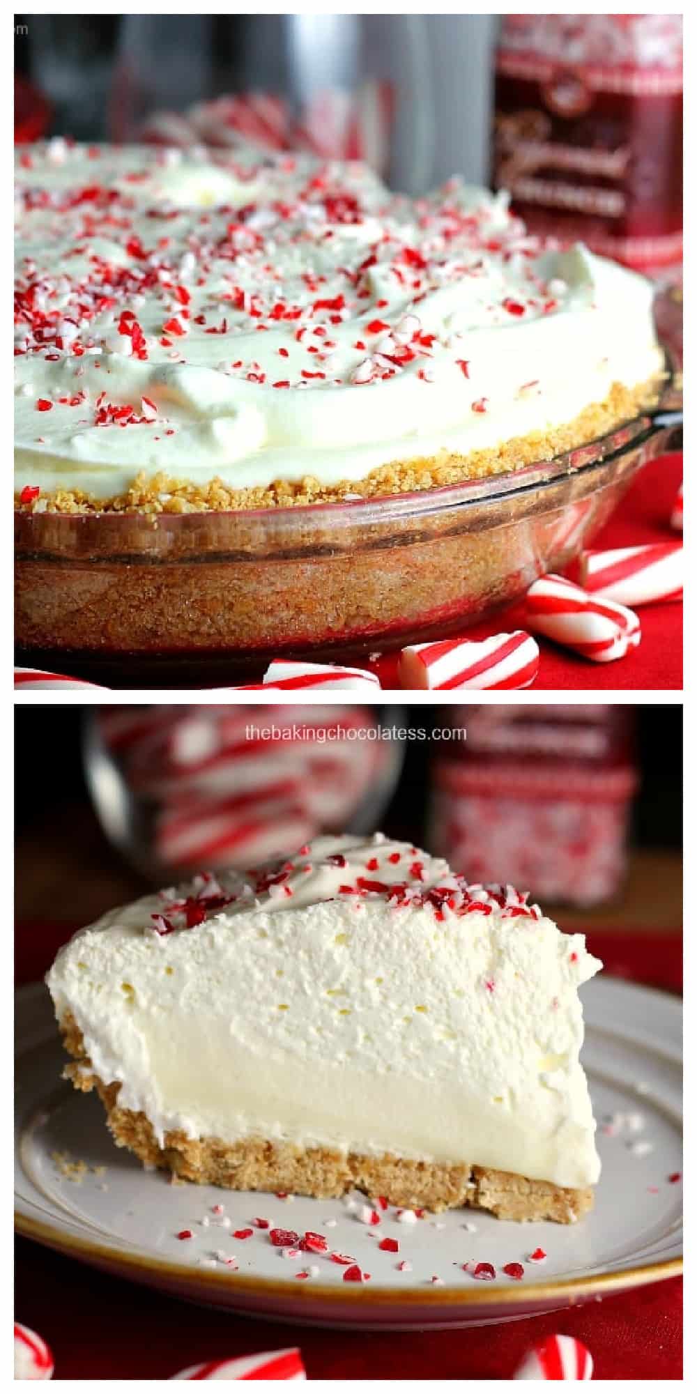 Holiday White Chocolate Peppermint Cheesecake Mousse Pie