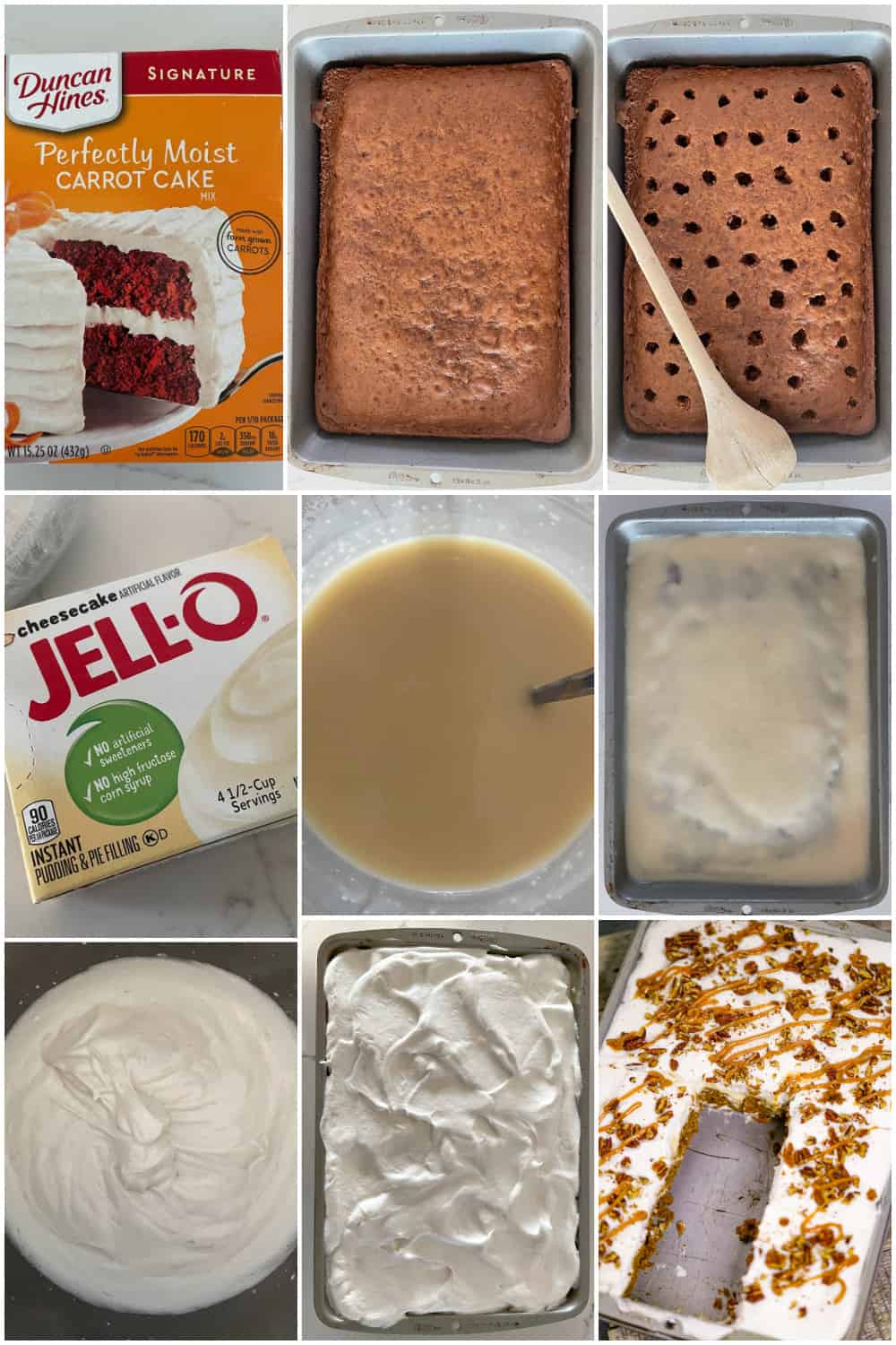 carrot poke cake with cheesecake pudding