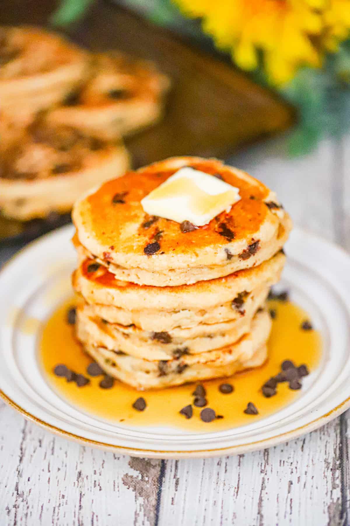 healthy fluffy Chocolate Chip Greek Yogurt Pancakes recipe