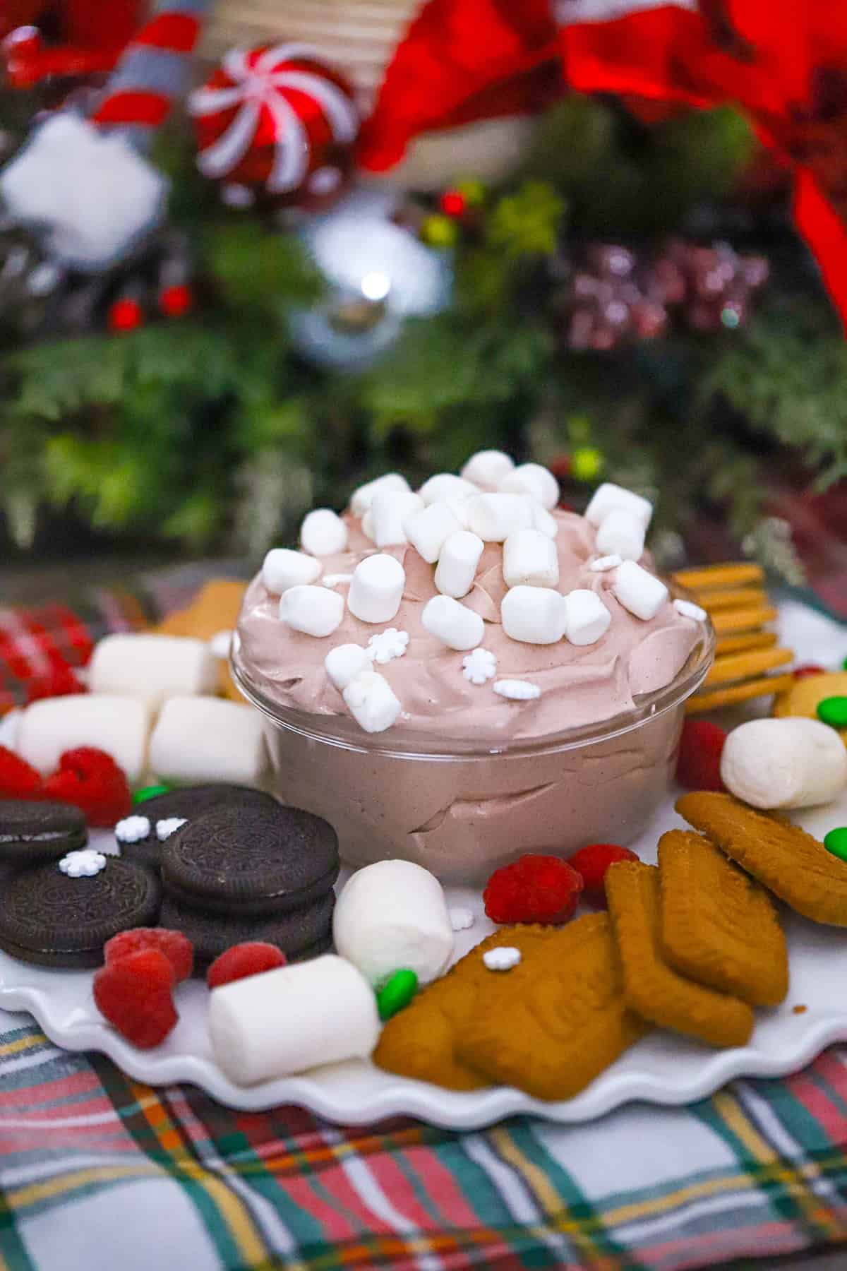 fluffy hot cocoa dip with toppings