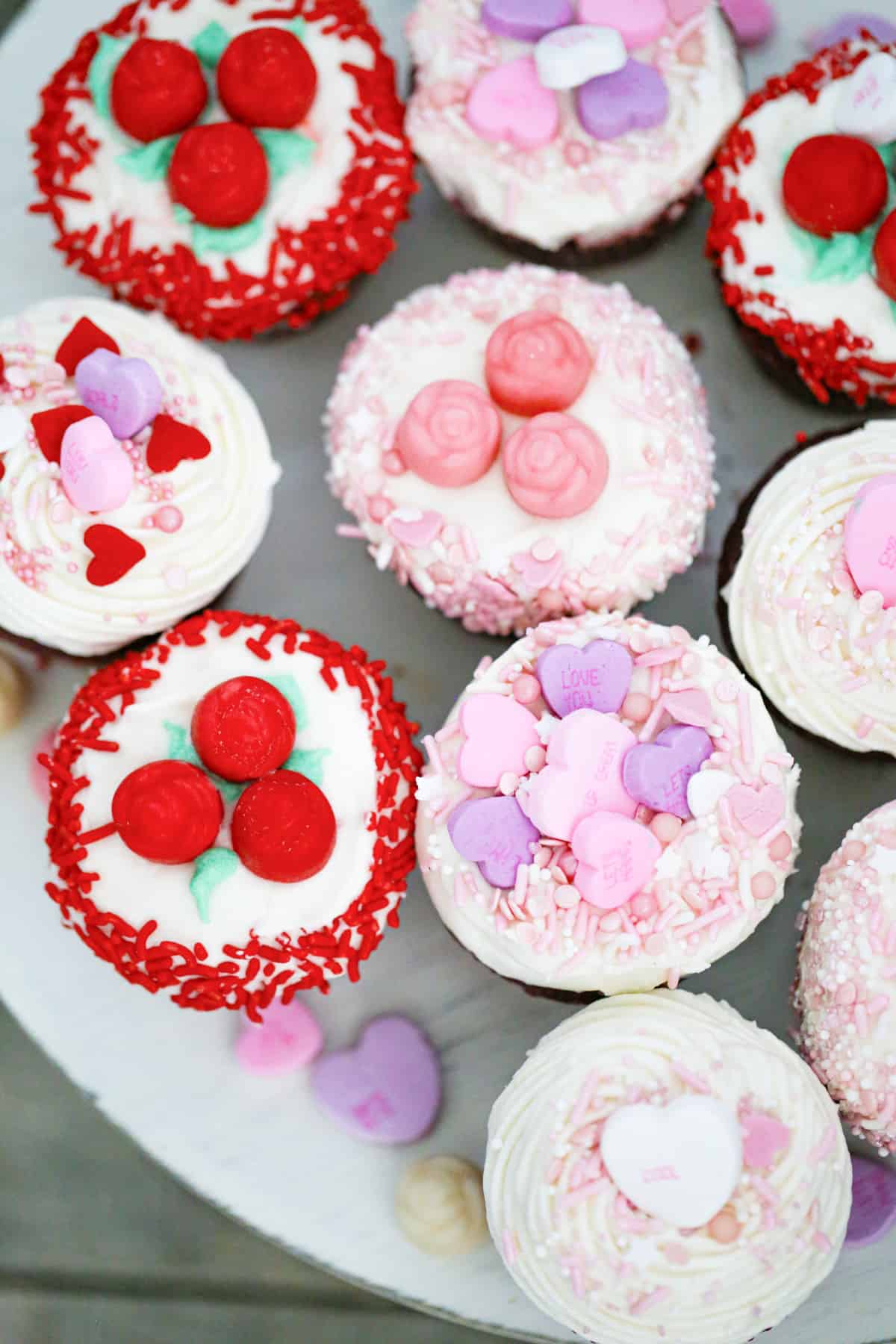 Brach's candy cupcakes for valentines day - red velvet with cream cheese frosting recipe