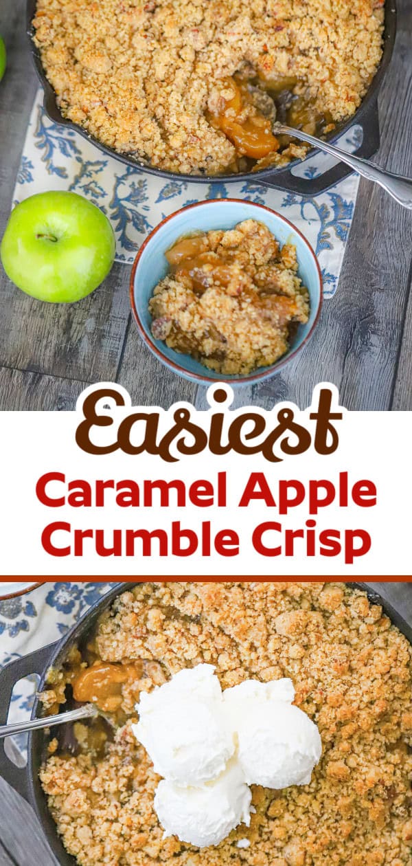 easy caramel apple crumble crisp with ice cream
