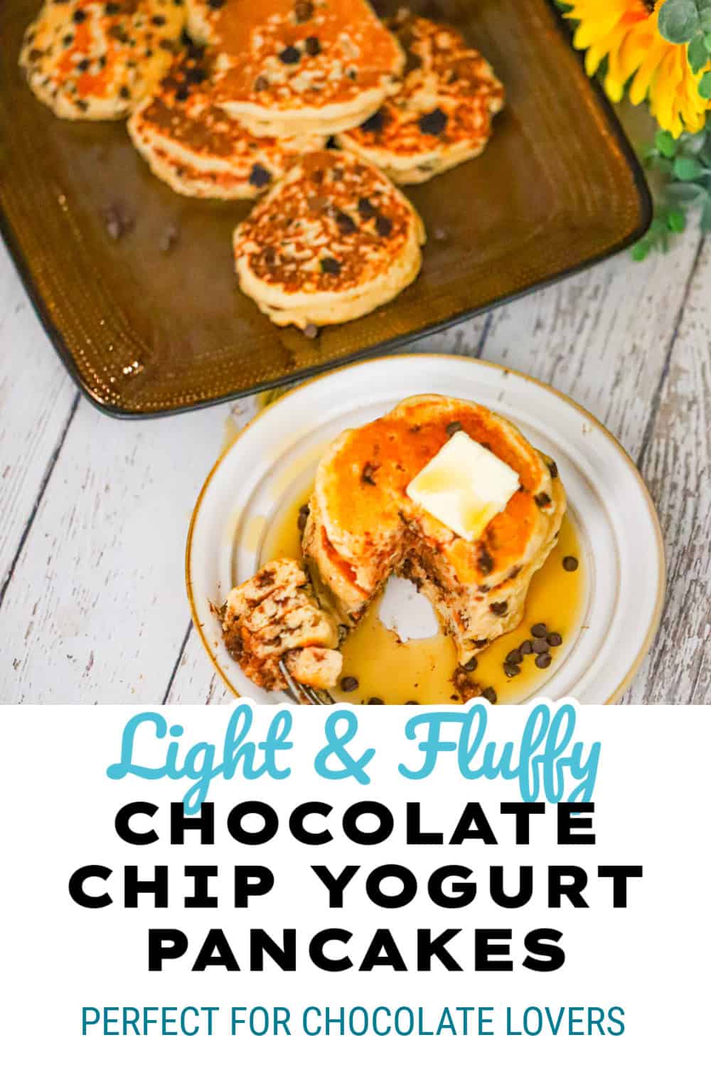 Chocolate chip yogurt pancakes are the perfect breakfast for chocolate lovers