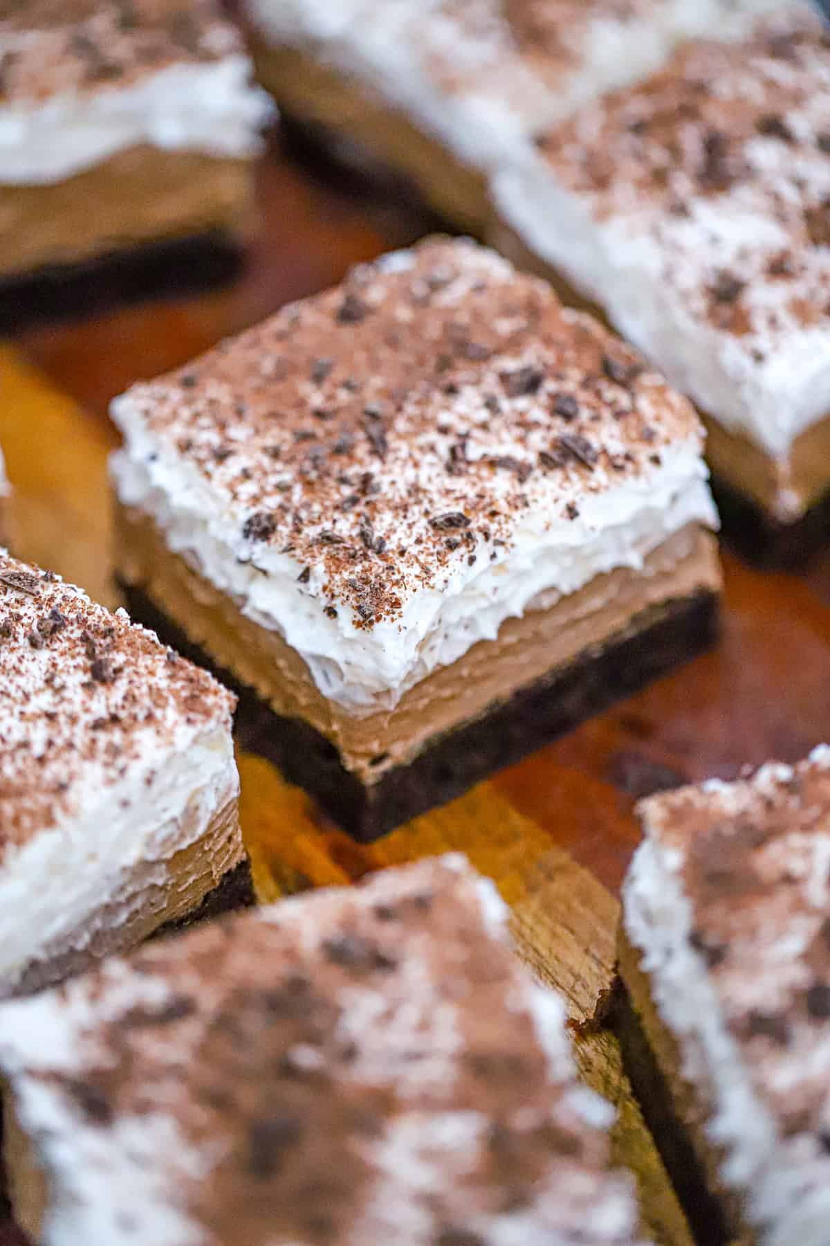 chocolate silk brownie with layers visible