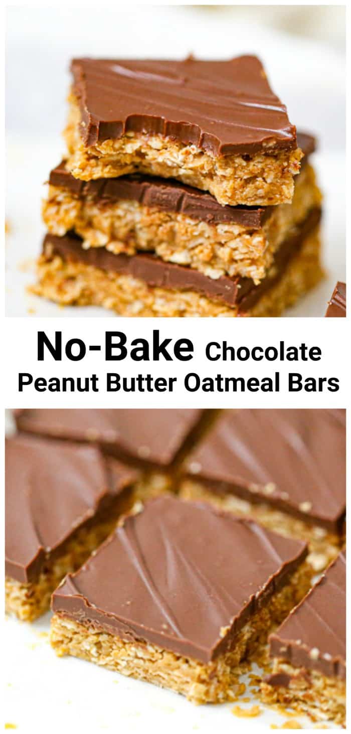 Healthy No-Bake Chocolate Peanut Butter Oatmeal Bars