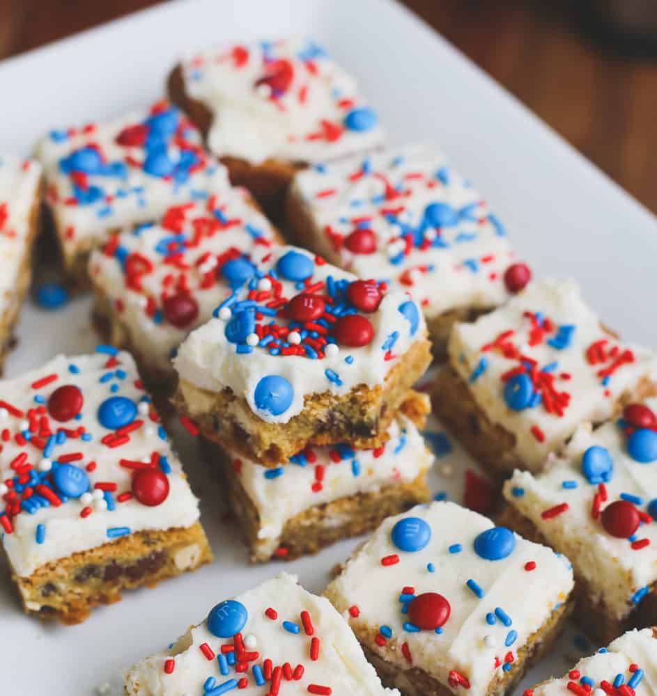Red White and Blue Chocolate Chip Bars - patriotic desserts
