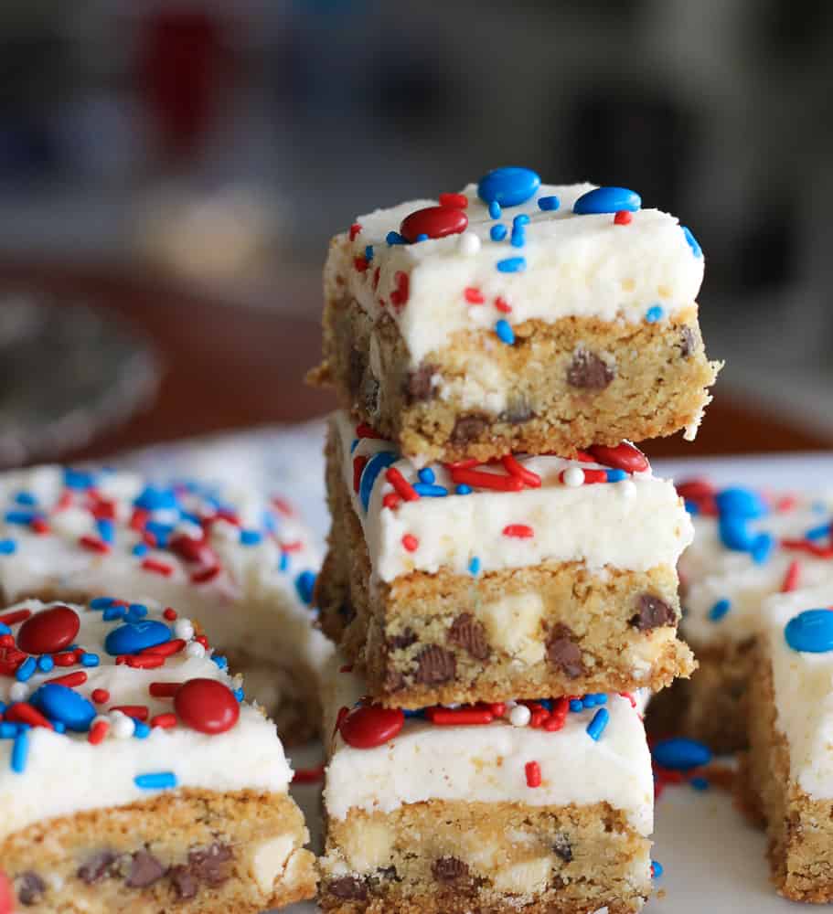 Red White and Blue Chocolate Chip Bars - patriotic desserts