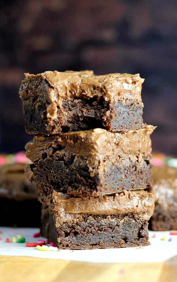 Stack of Chocolate Cream Cheese Frosted Brownies