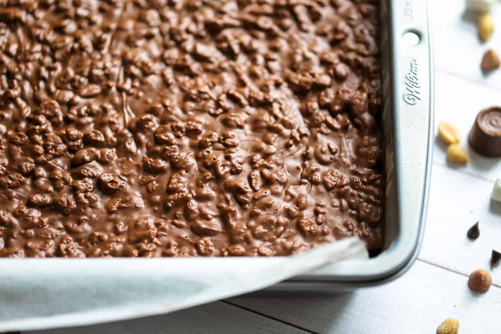 No Bake Chocolate Caramel Nutty Crunch Bars