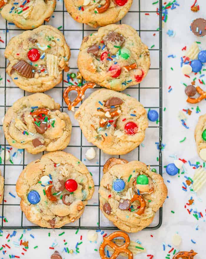 trash cookies on a baking rack