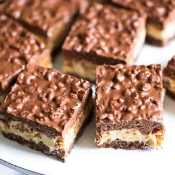No Bake Chocolate Caramel Nutty Crunch Bars