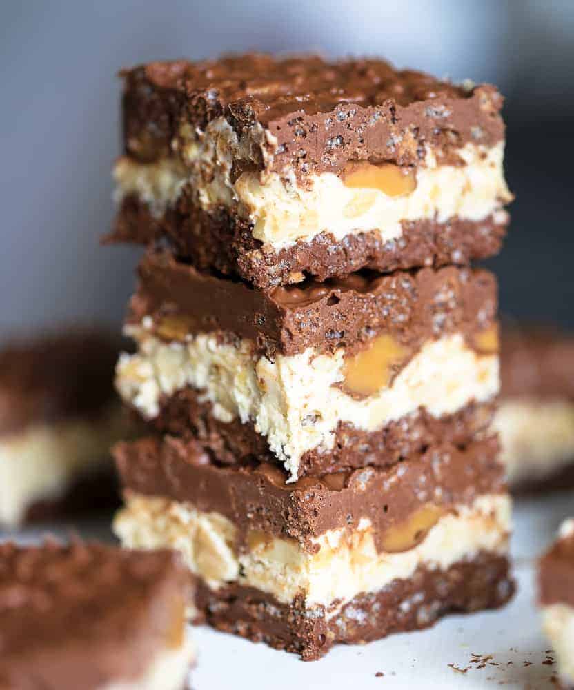 No Bake Chocolate Caramel Nutty Crunch Bars