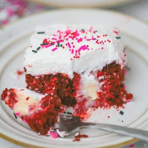 Easy Dreamy Red Velvet Cream Cheese Poke Cake