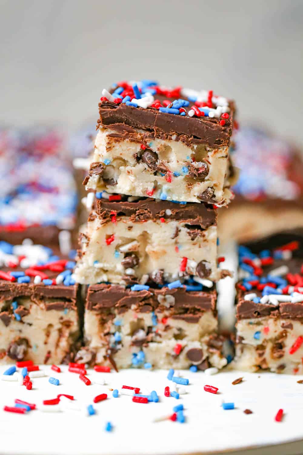 stack of chocolate chip cookie dough bars