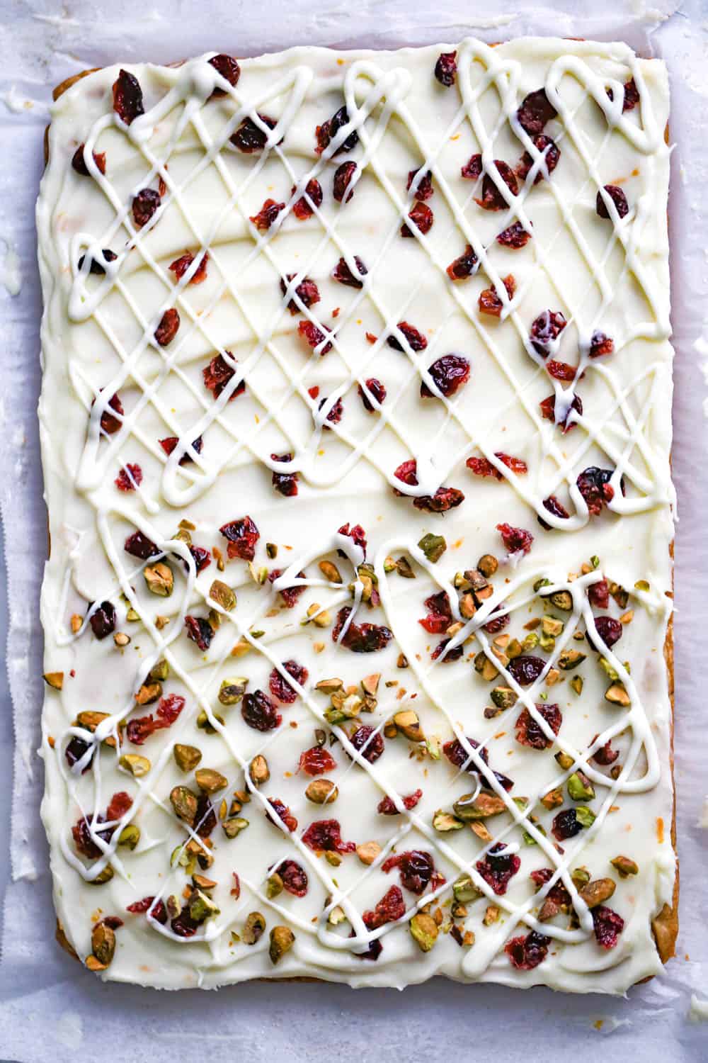 sheet pan of Cranberry Bliss Bars 