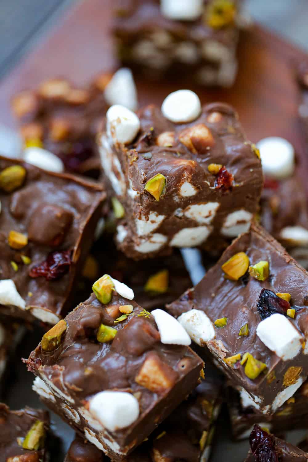 Chocolate Cherry Pistachio Rocky Road Fudge