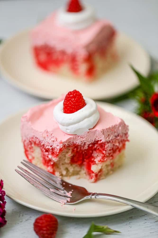 Raspberry Cream Jello Poke Cake