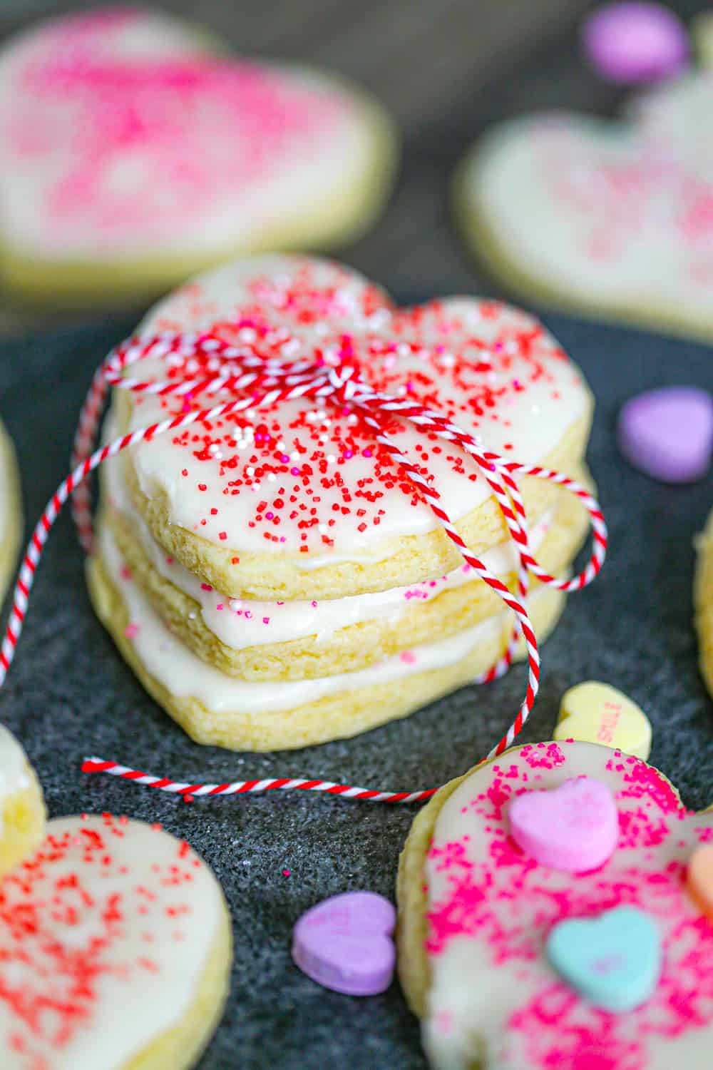stack of Valentine Sugar Cookies with Vanilla Icing