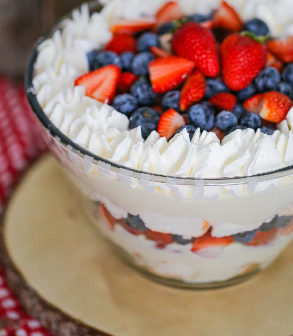 trifle with berries and angel food cake layers