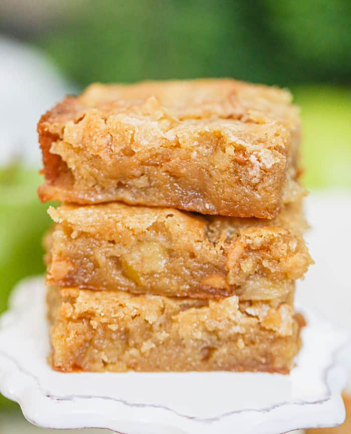 stack of caramel apple blondies