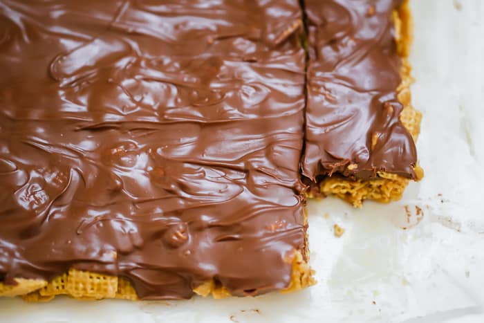 OMG Honey Chex Chocolate Peanut Butter Bars cereal treats recipe gluten free