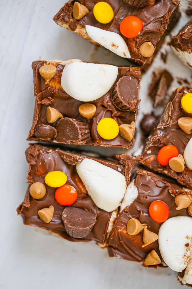 easy Chocolate Marshmallow Peanut Butter squares Bars Recipe candy candies