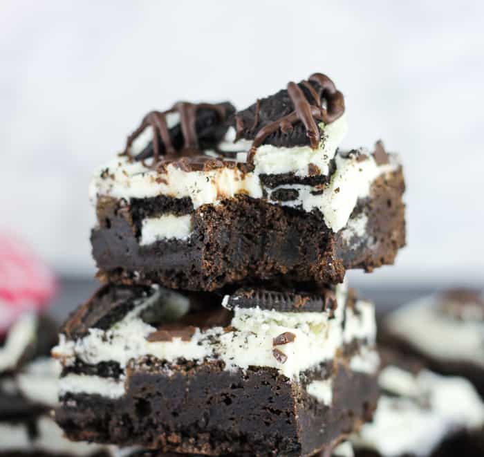 Oreo Stuffed Brownies with Oreo Vanilla Frosting