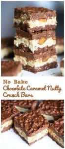 No Bake Chocolate Caramel Nutty Crunch Bars