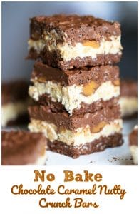 No Bake Chocolate Caramel Nutty Crunch Bars