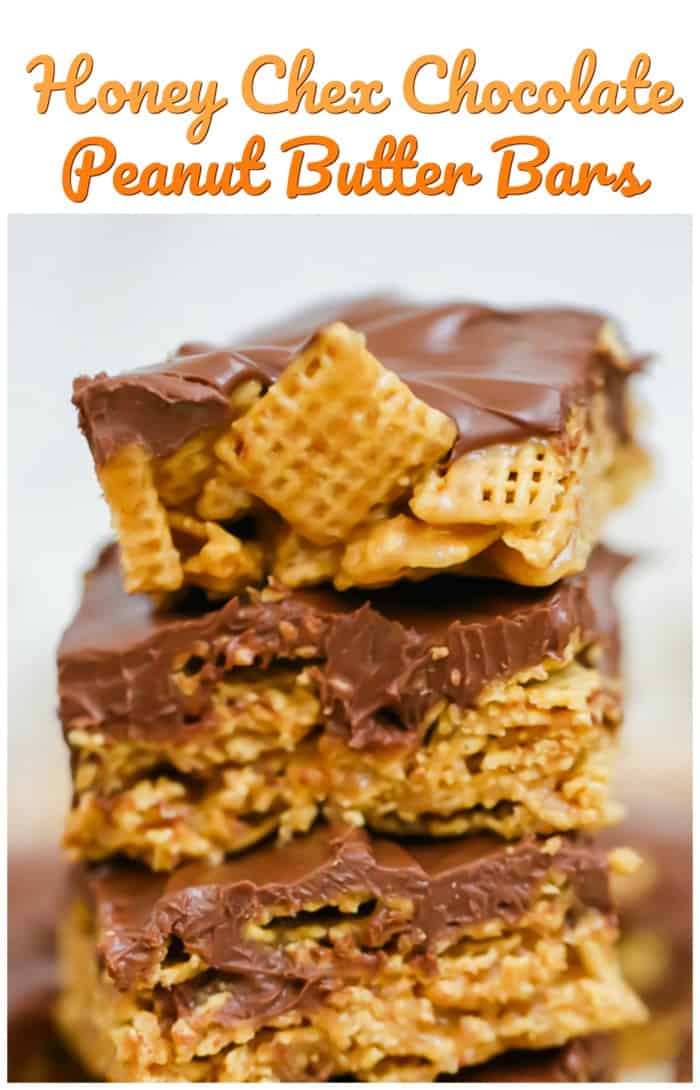 OMG Honey Chex Chocolate Peanut Butter Bars cereal treats recipe