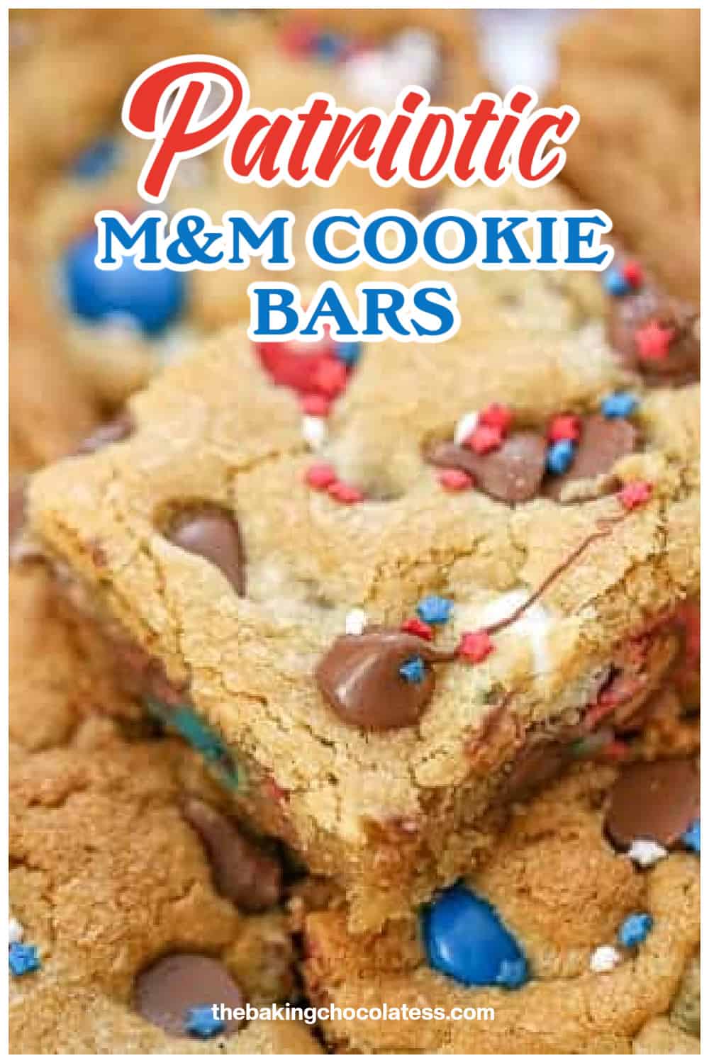 Patriotic M&M Party Cookie Bars -red white and blue desserts