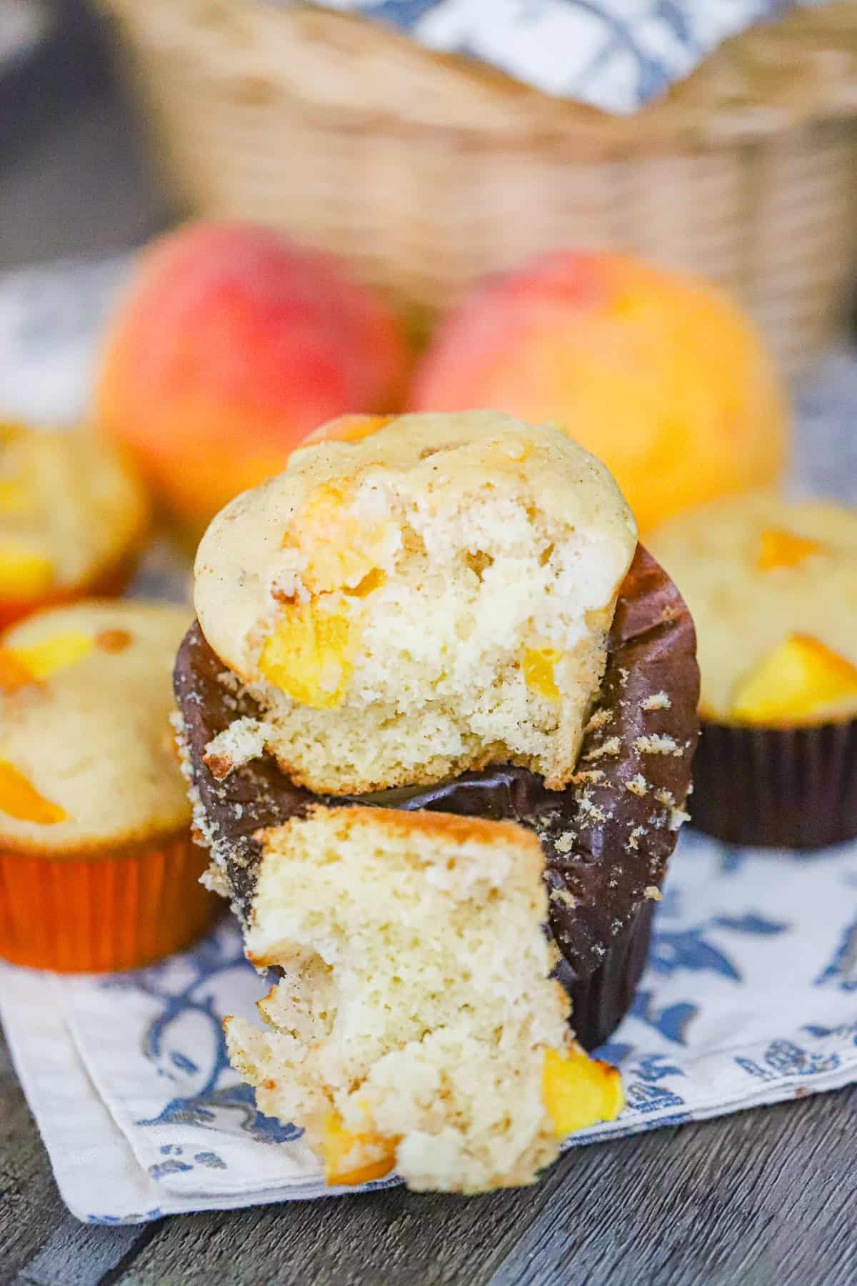 peach crumble muffins cooling on rack