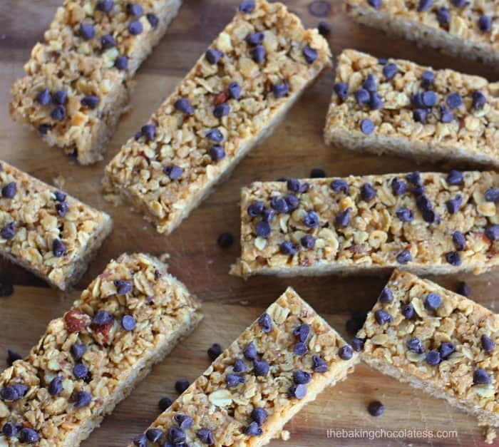 No Bake Chewy Chocolate Chip Peanut Butter Granola Bars