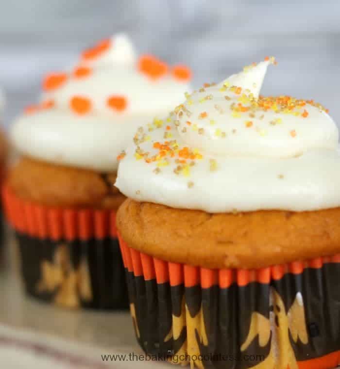 Plush Pumpkin Cupcakes with Vanilla Cream Cheese Frosting