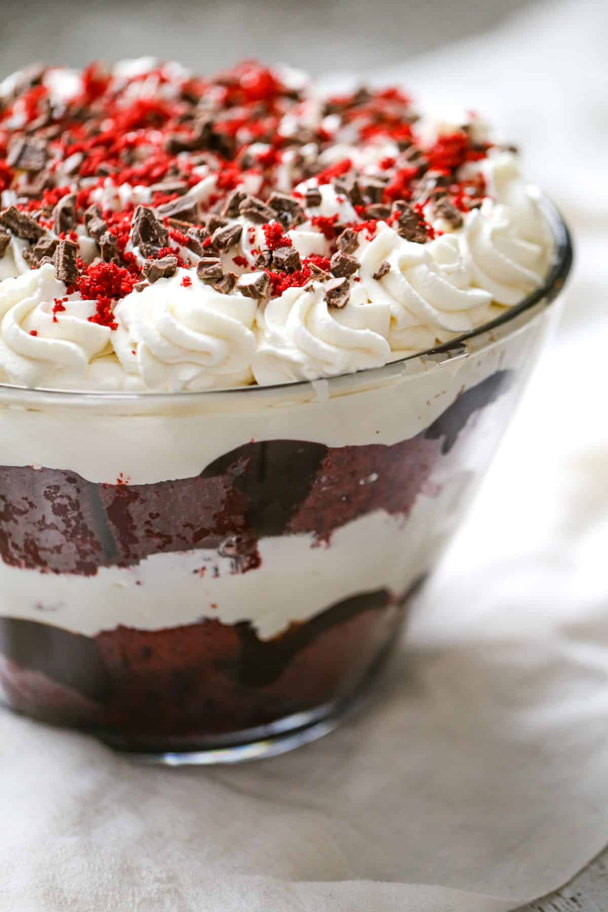 red velvet cream cheese trifle dessert recipe Christmas or Valentine's Day