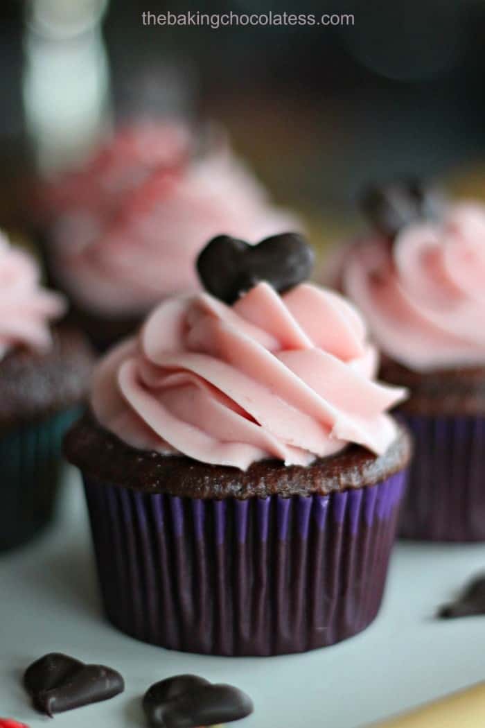 "Lovey-Dovey" Chocolate Heart Raspberry Chocolate Mousse Cupcakes