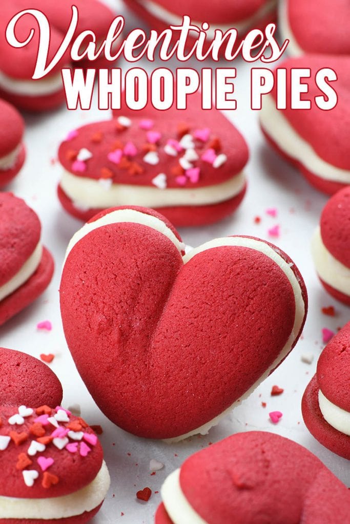 Valentine&rsquo;s Red Velvet Whoopie Pies via OMG Chocolate Desserts